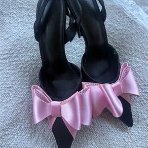 Pink and Black Bow Heels